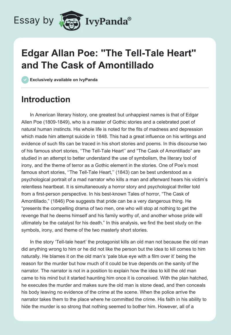 Edgar Allan Poe: ''The Tell-Tale Heart'' and "The Cask of Amontillado". Page 1