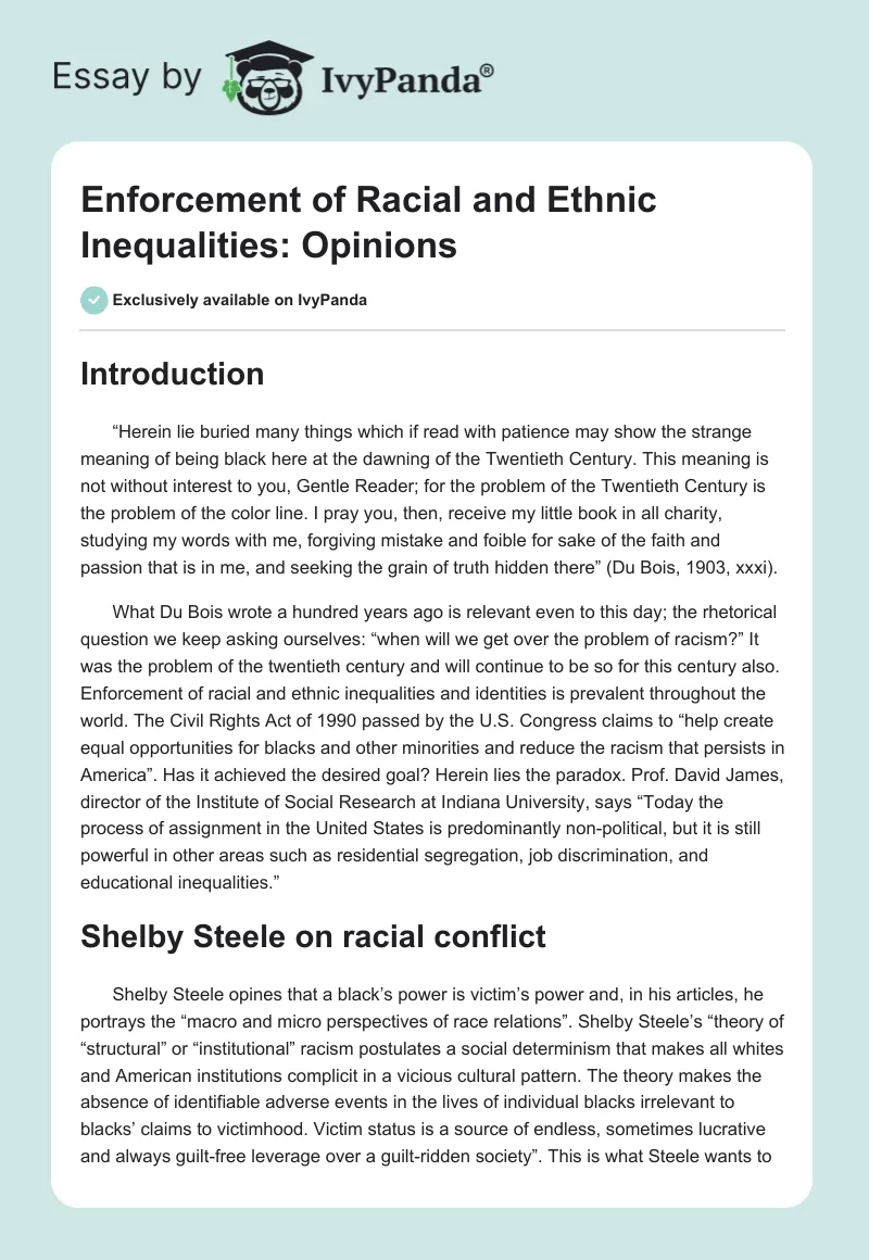 Enforcement of Racial and Ethnic Inequalities: Opinions. Page 1