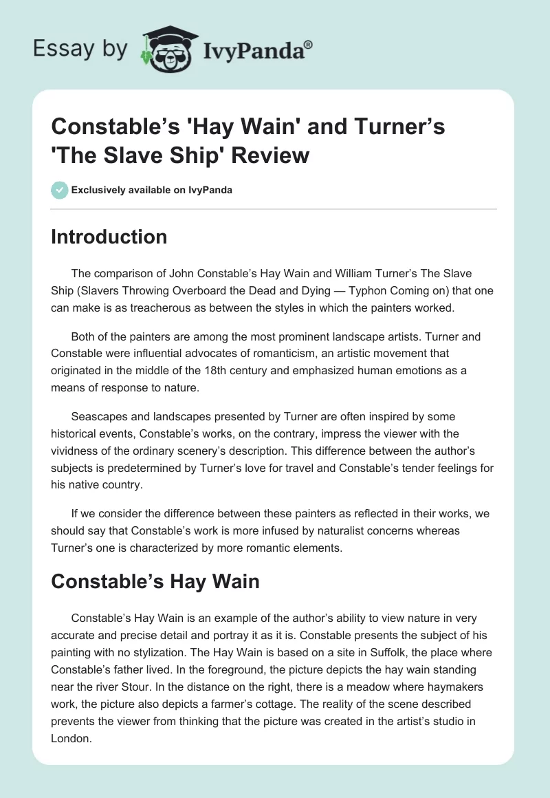 Constable’s 'Hay Wain' and Turner’s 'The Slave Ship' Review. Page 1