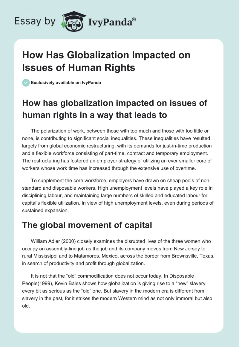 How Has Globalization Impacted on Issues of Human Rights?. Page 1