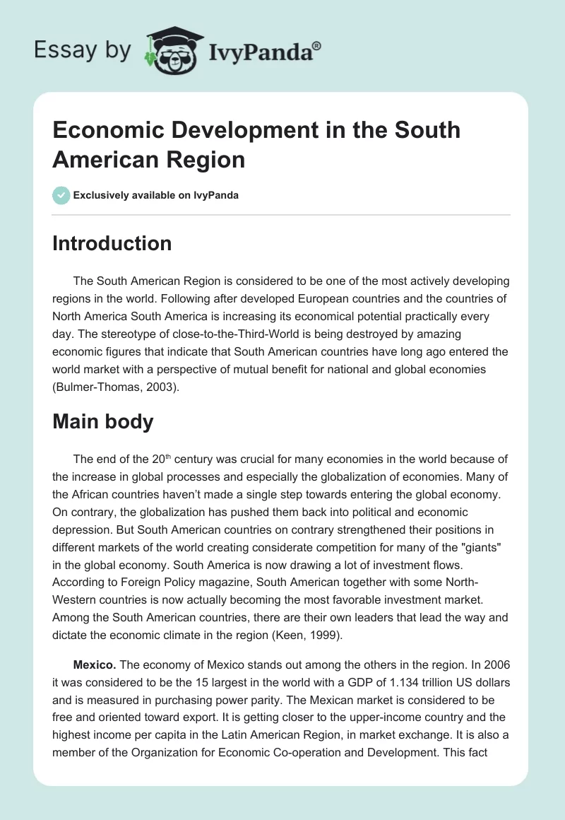 Economic Development in the South American Region. Page 1