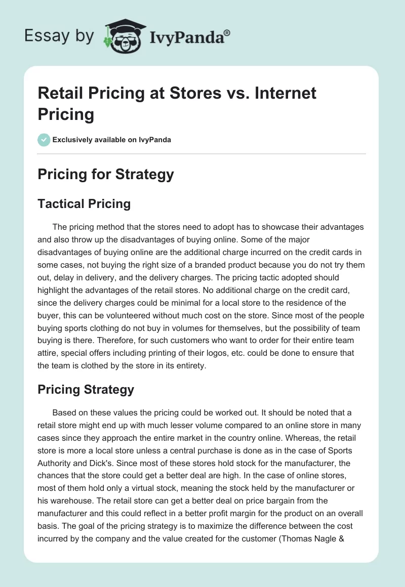Retail Pricing at Stores vs. Internet Pricing. Page 1