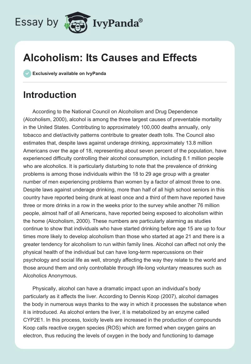 Alcoholism: Its Causes and Effects. Page 1