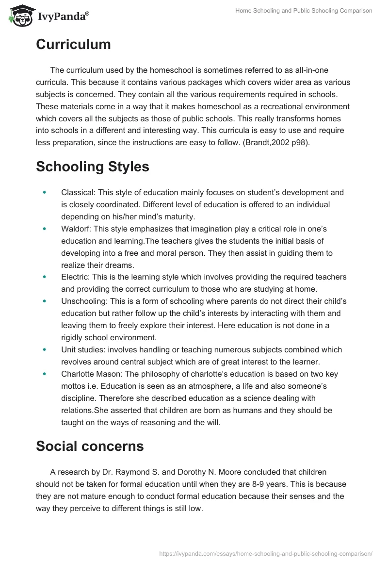 Home Schooling and Public Schooling Comparison. Page 4