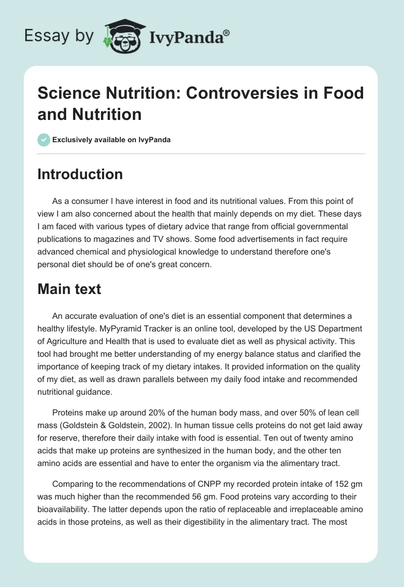 Science Nutrition: Controversies in Food and Nutrition. Page 1