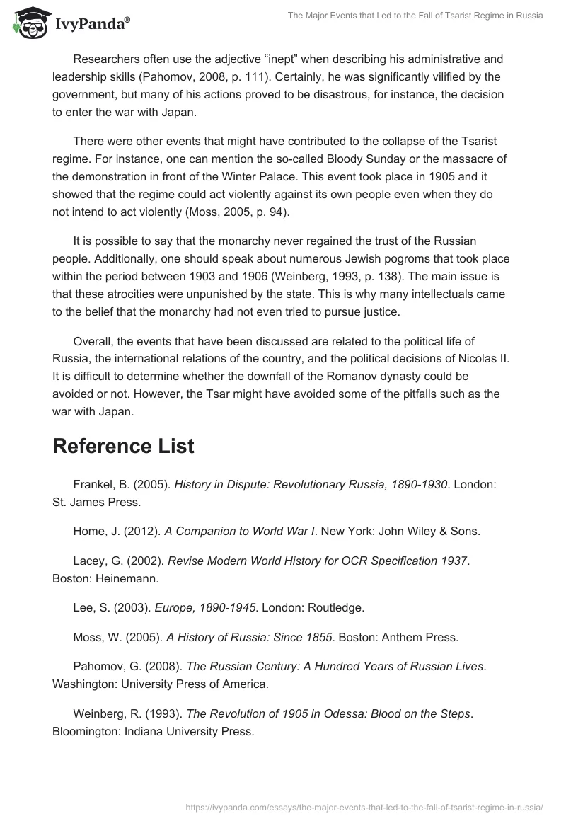 The Major Events that Led to the Fall of Tsarist Regime in Russia. Page 2