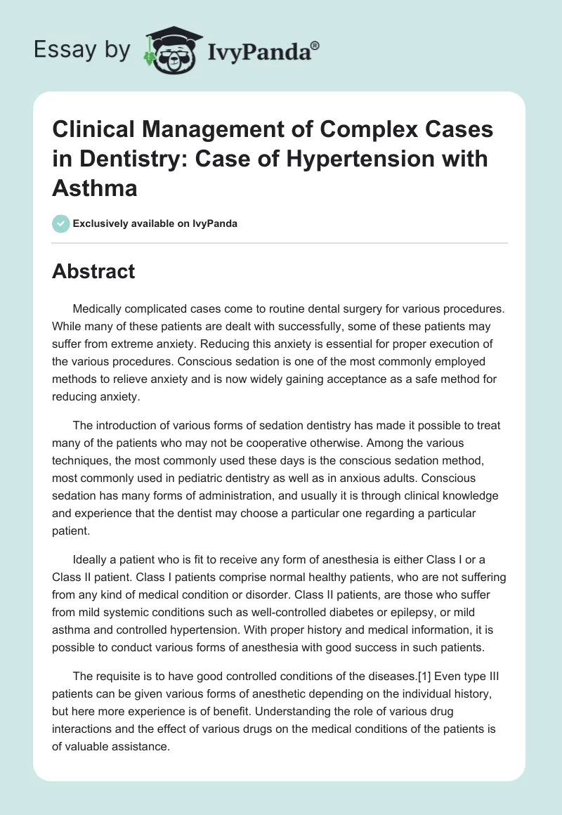 Clinical Management of Complex Cases in Dentistry: Case of Hypertension With Asthma. Page 1