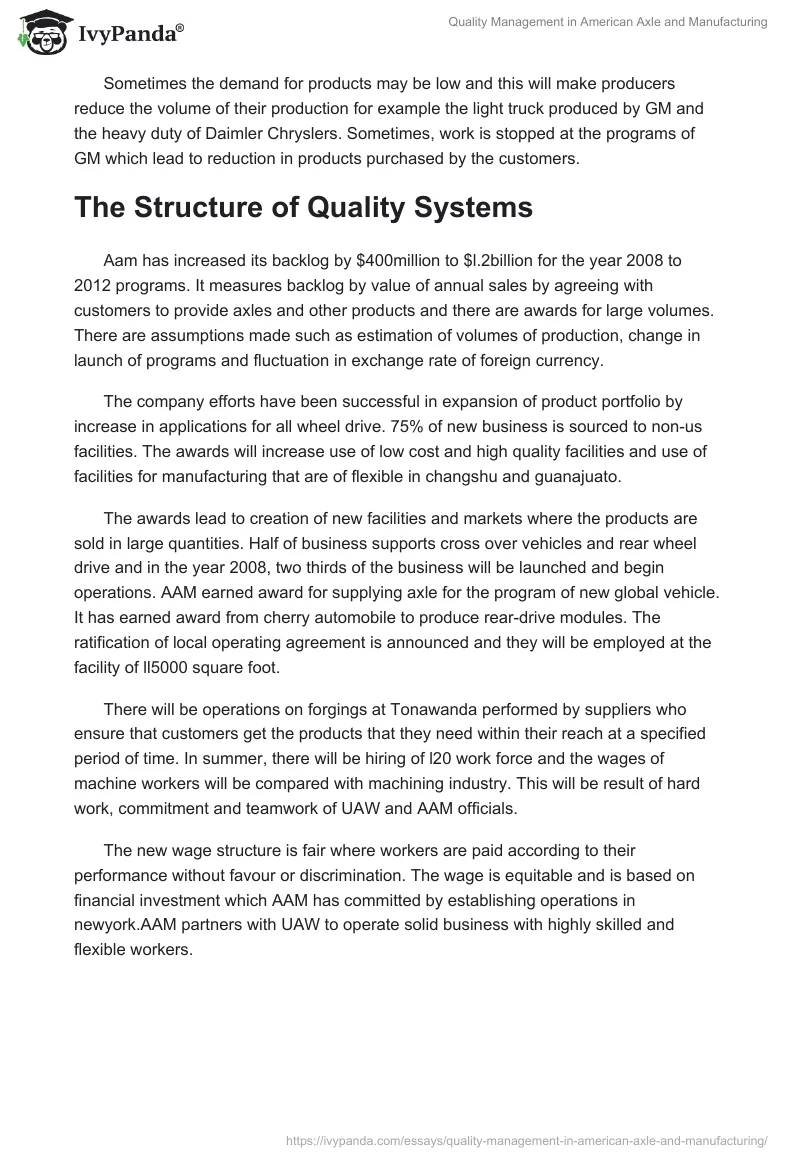Quality Management in American Axle and Manufacturing. Page 3