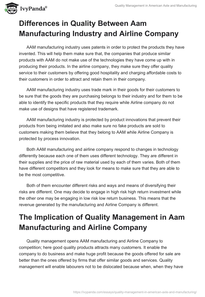 Quality Management in American Axle and Manufacturing. Page 4