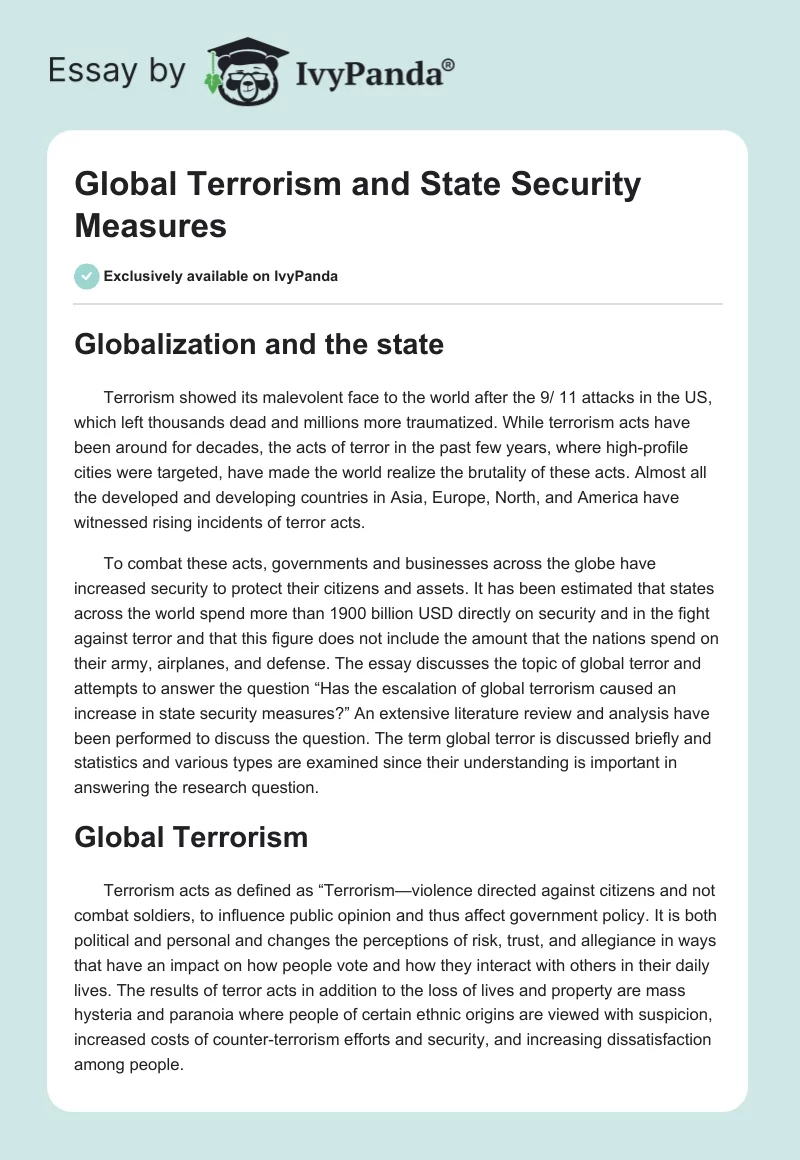 Global Terrorism and State Security Measures. Page 1