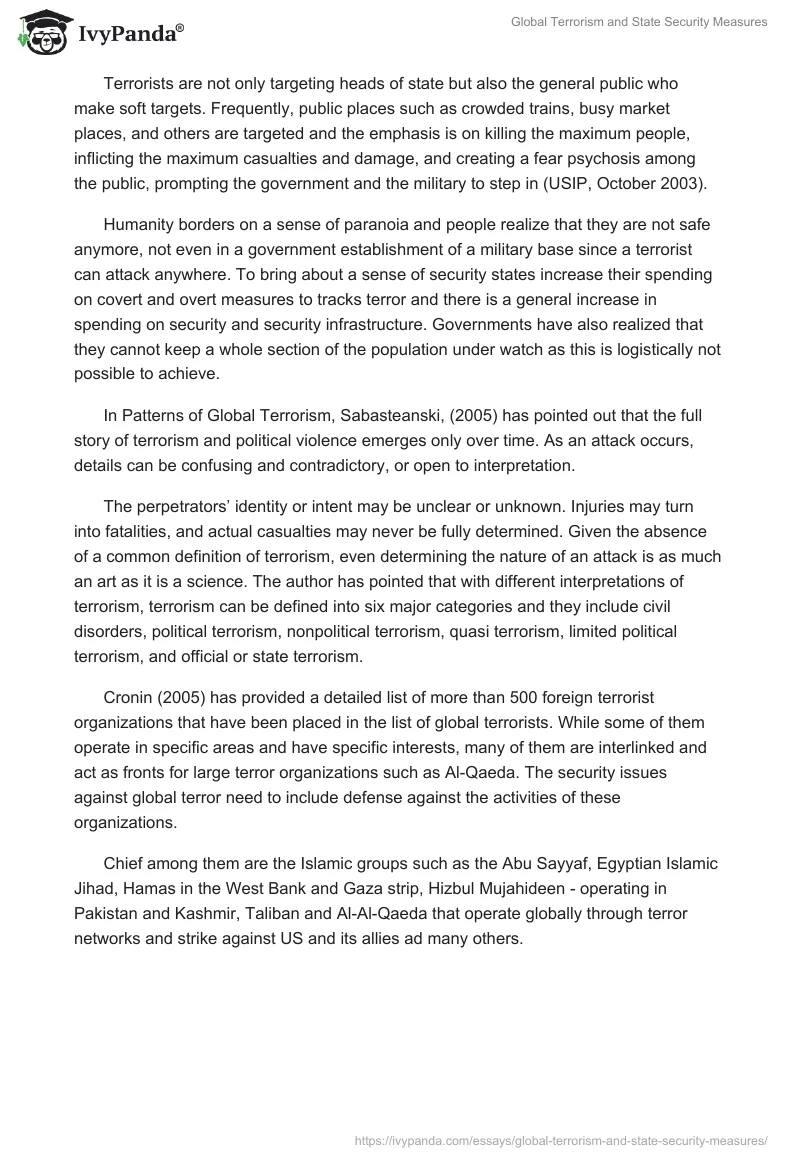 Global Terrorism and State Security Measures. Page 2