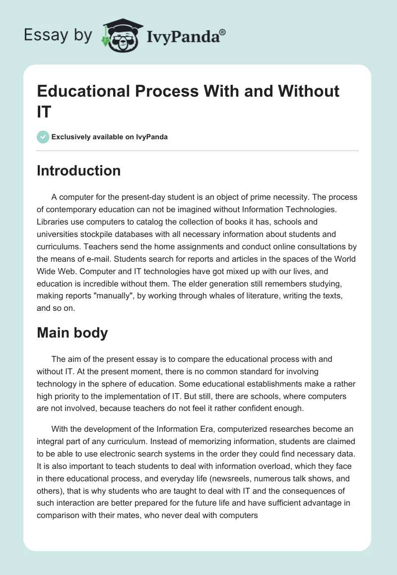 Educational Process With and Without IT. Page 1