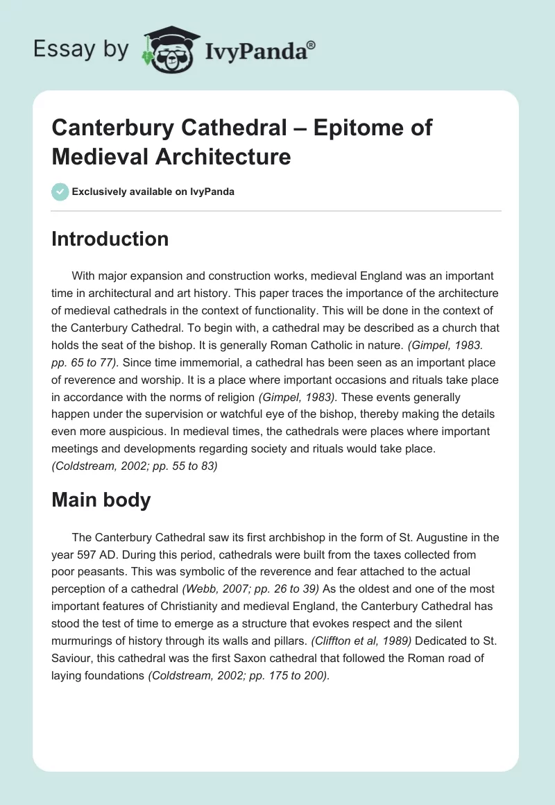 Canterbury Cathedral – Epitome of Medieval Architecture. Page 1