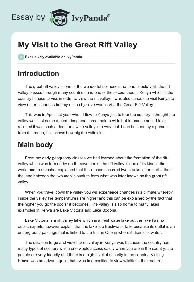 My Visit to the Great Rift Valley. Page 1