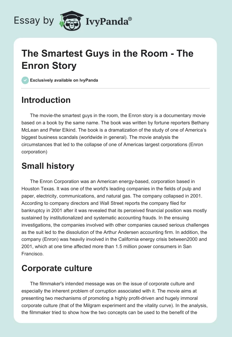 The Smartest Guys in the Room - The Enron Story. Page 1