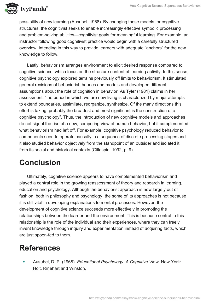 How Cognitive Science Supersedes Behaviorism. Page 3