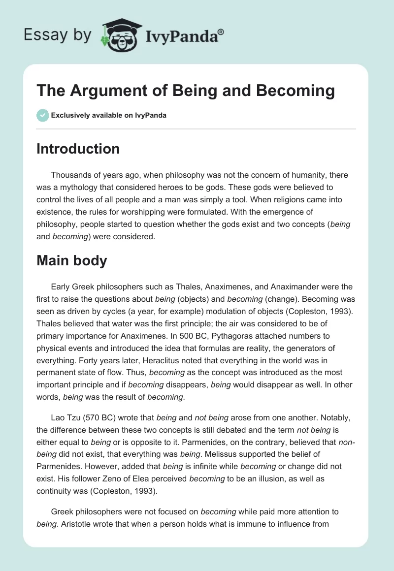 The Argument of Being and Becoming. Page 1
