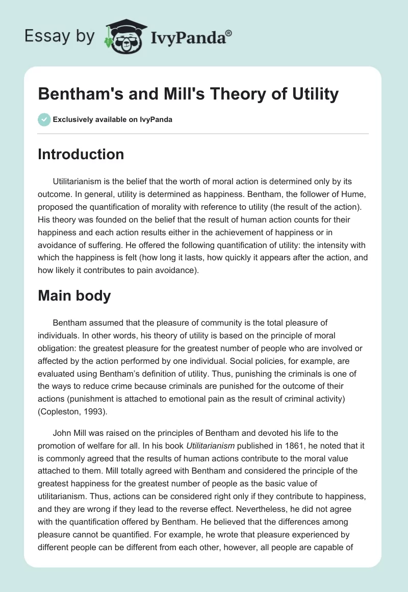 Bentham's and Mill's Theory of Utility. Page 1