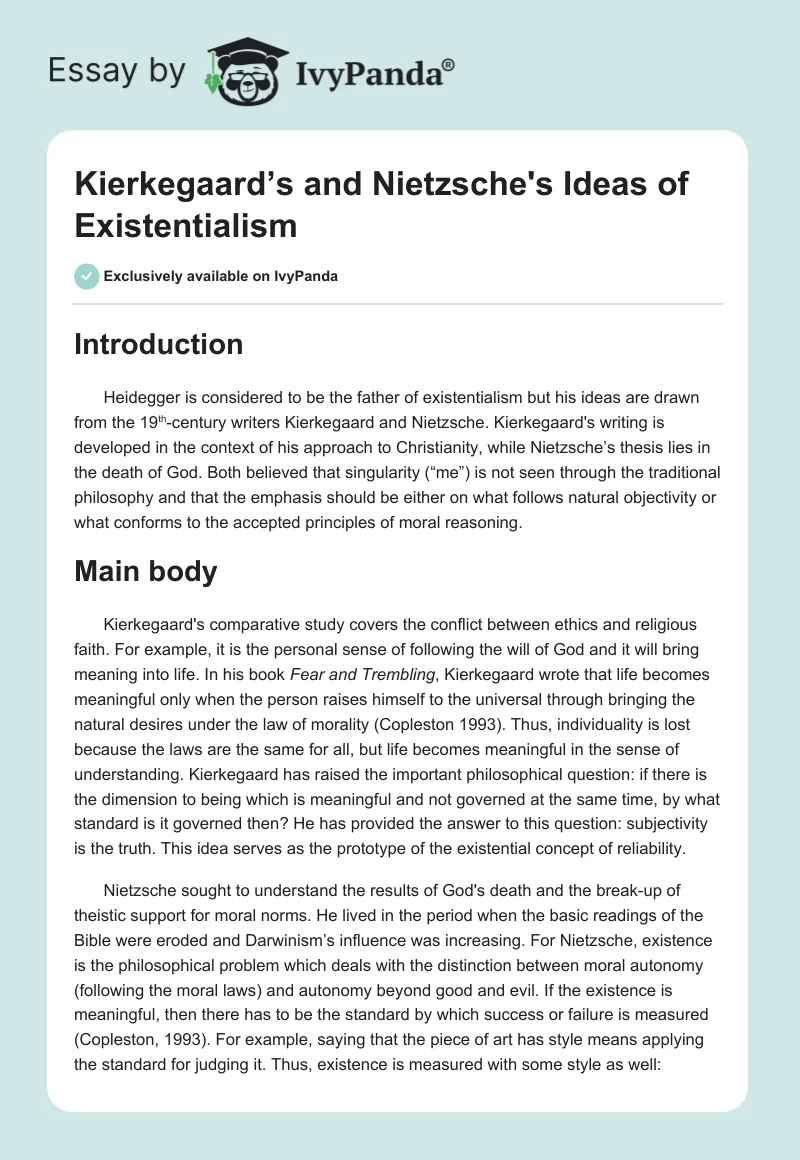 Kierkegaard’s and Nietzsche's Ideas of Existentialism. Page 1