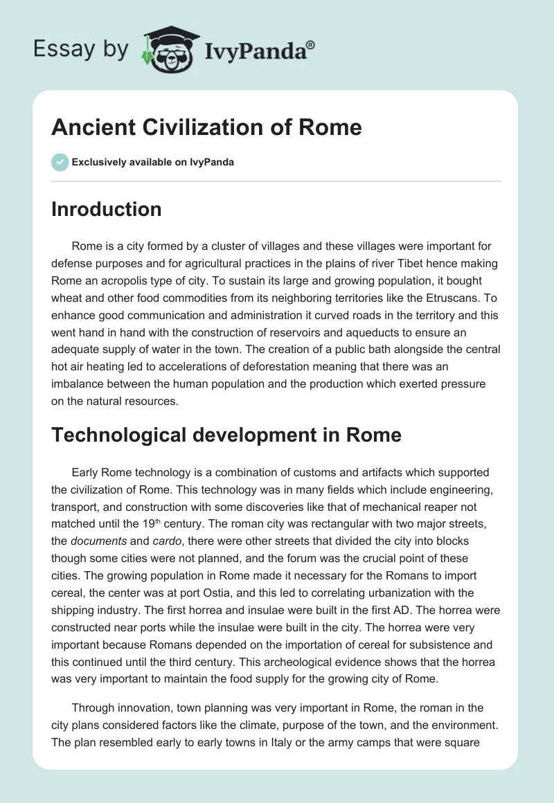 Ancient Civilization of Rome. Page 1