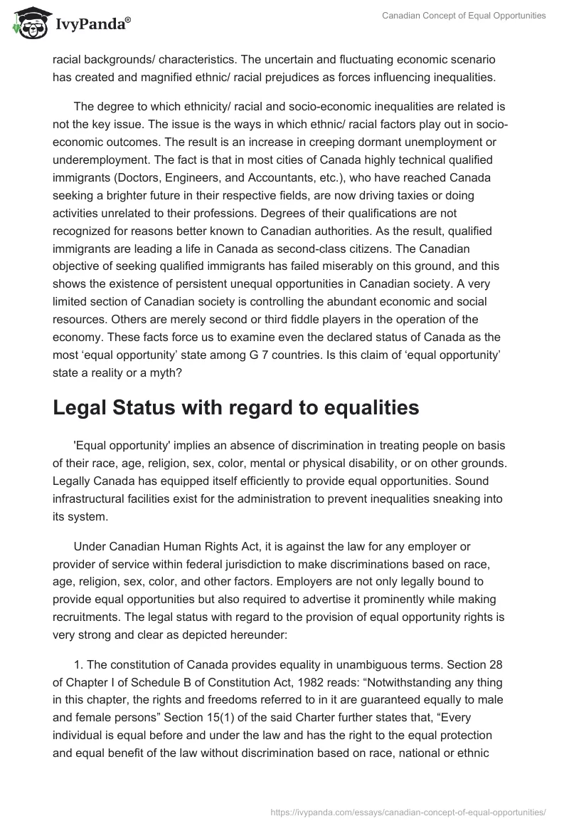 Canadian Concept of Equal Opportunities. Page 2