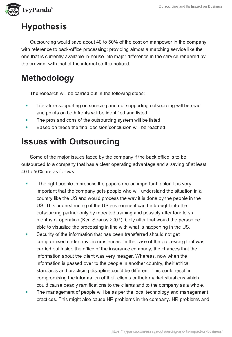 Outsourcing and Its Impact on Business. Page 2