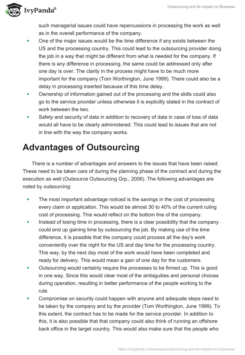 Outsourcing and Its Impact on Business. Page 3