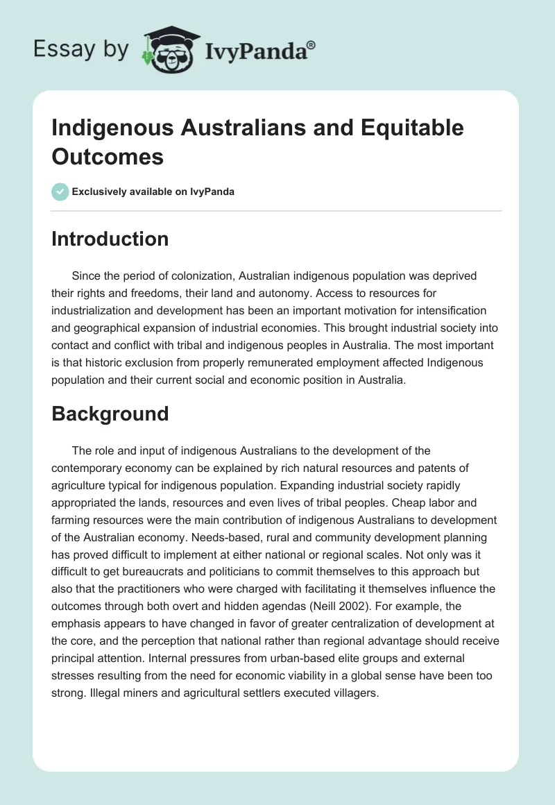 Indigenous Australians and Equitable Outcomes. Page 1