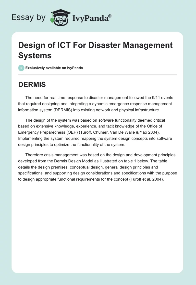 Design of ICT For Disaster Management Systems. Page 1