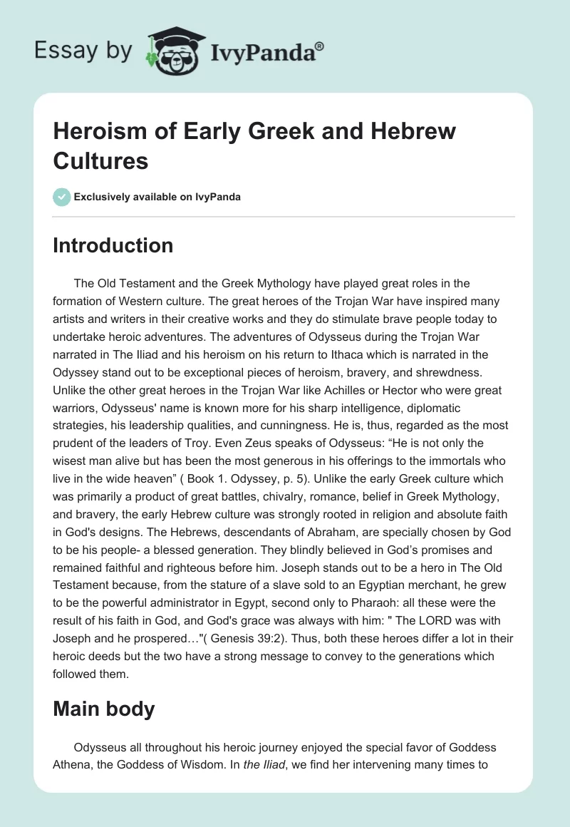 Heroism of Early Greek and Hebrew Cultures. Page 1