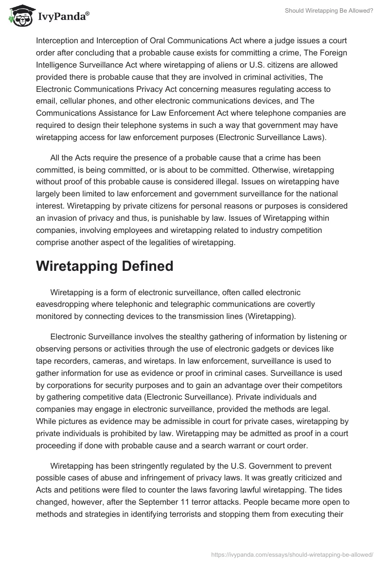 Should Wiretapping Be Allowed?. Page 2