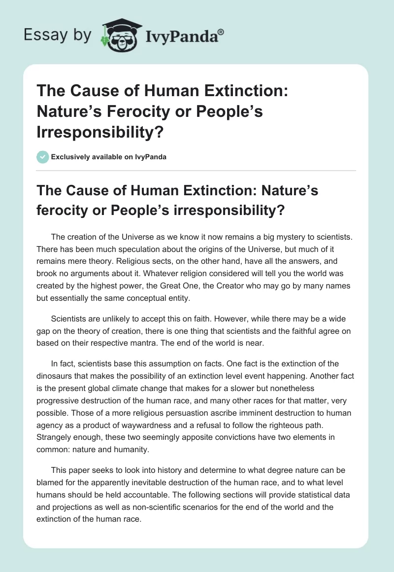 The Cause of Human Extinction: Nature’s Ferocity or People’s Irresponsibility?. Page 1