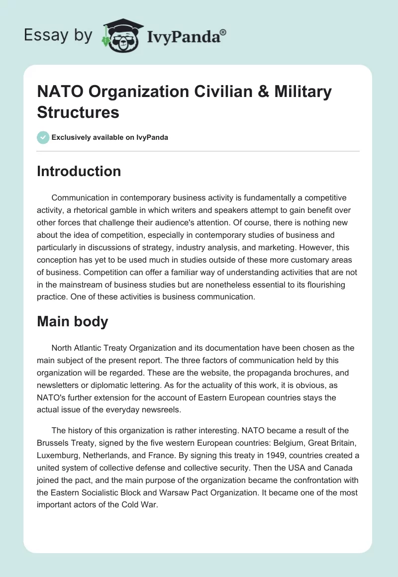 NATO Organization Civilian & Military Structures. Page 1
