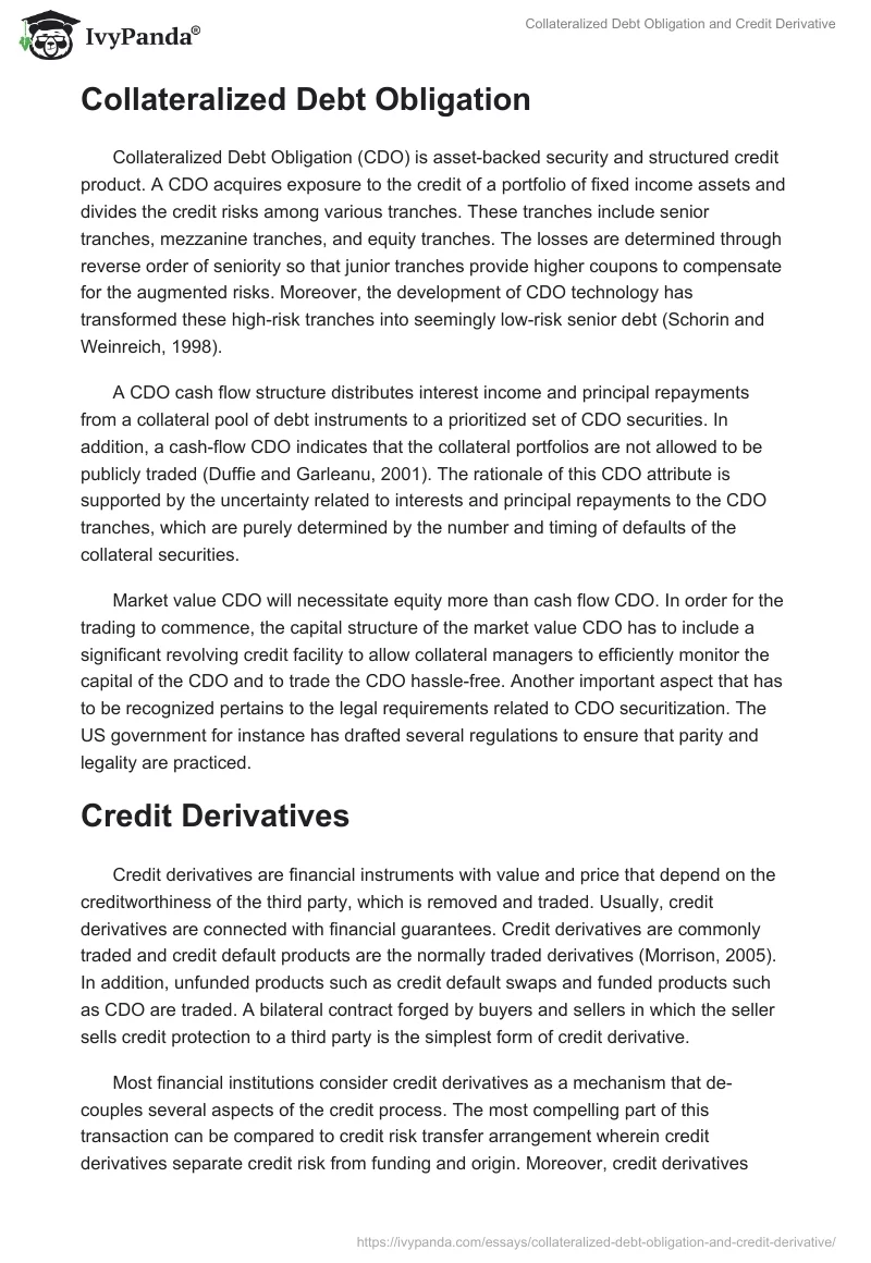 Collateralized Debt Obligation and Credit Derivative. Page 2