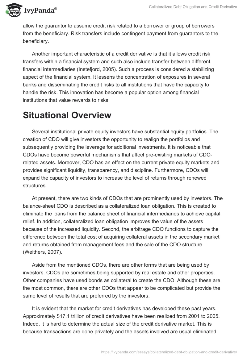 Collateralized Debt Obligation and Credit Derivative. Page 3