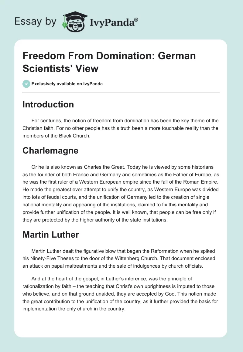 Freedom From Domination: German Scientists' View. Page 1