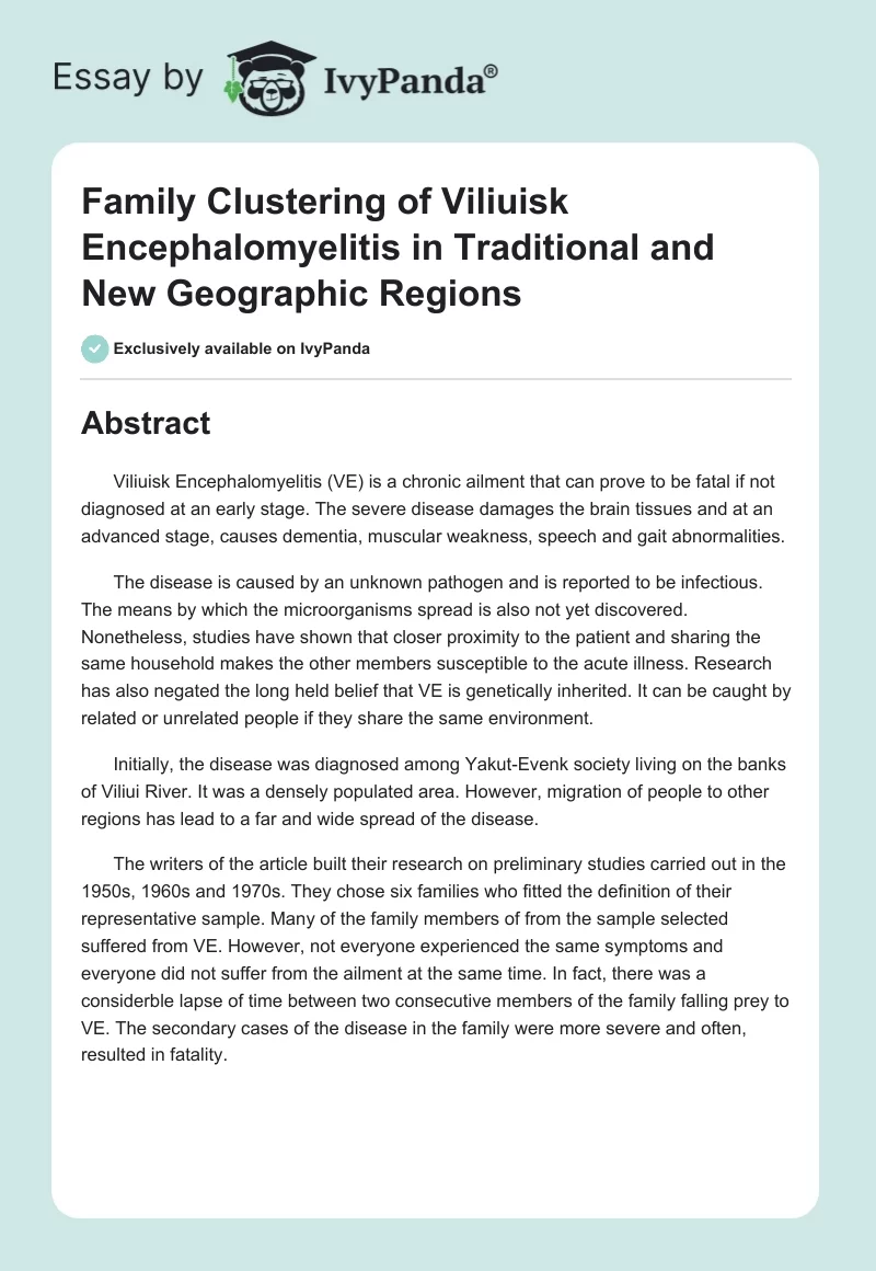 Family Clustering of Viliuisk Encephalomyelitis in Traditional and New Geographic Regions. Page 1