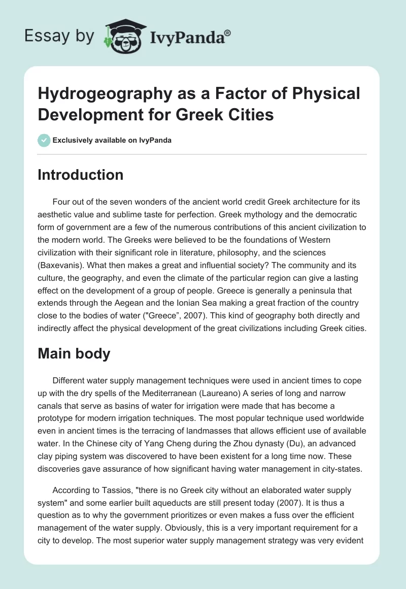 Hydrogeography as a Factor of Physical Development for Greek Cities. Page 1
