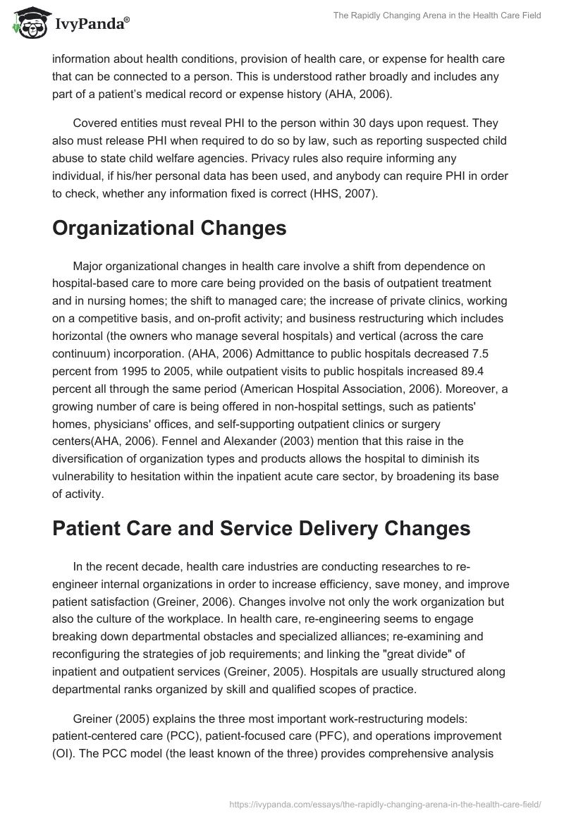 The Rapidly Changing Arena in the Health Care Field. Page 2