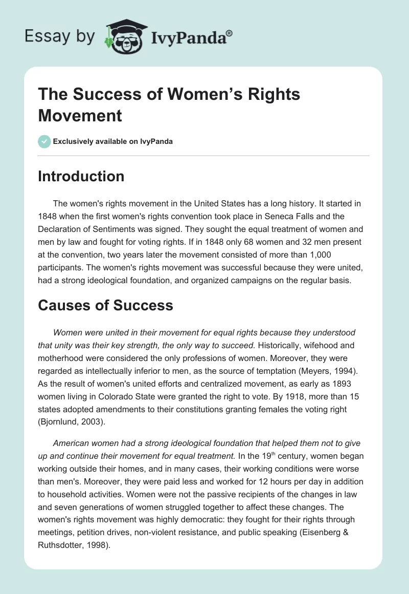 The Success of Women’s Rights Movement. Page 1