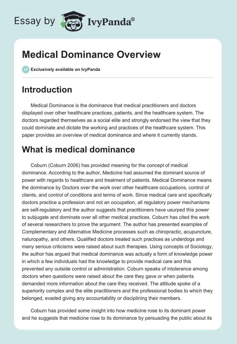 Medical Dominance Overview. Page 1