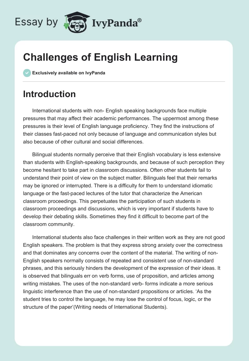 Challenges of English Learning. Page 1