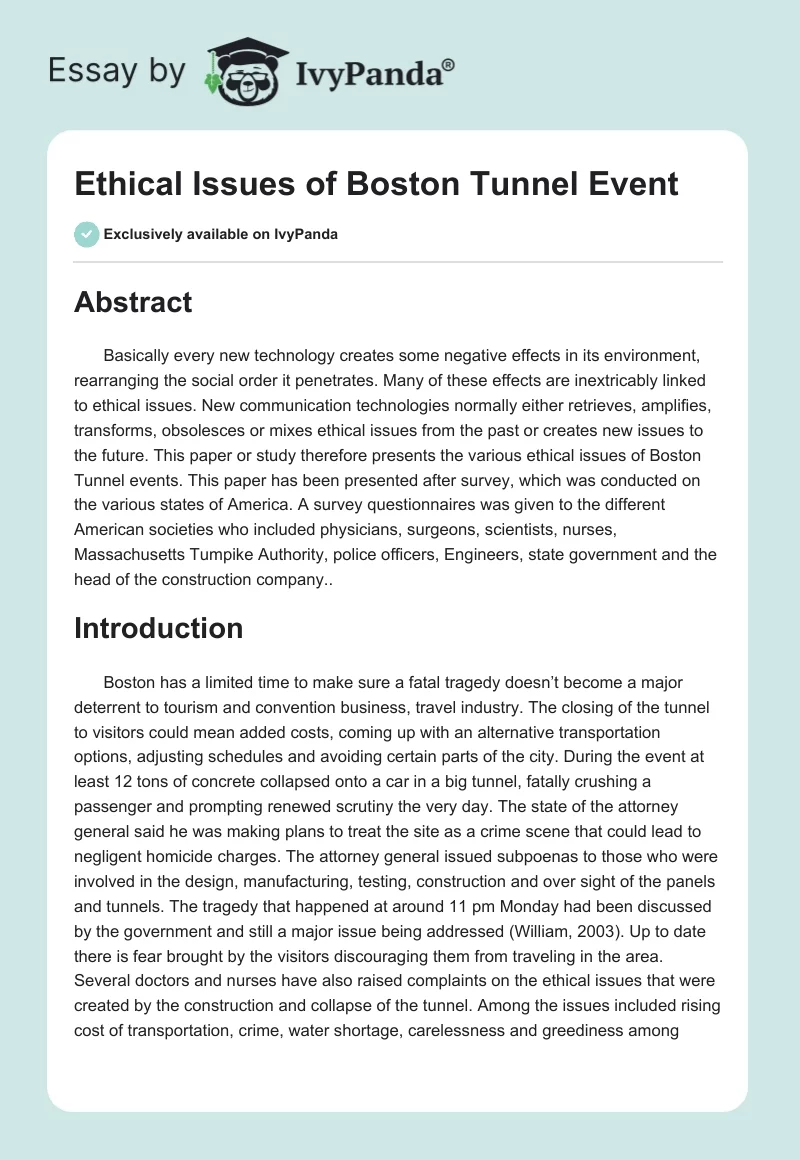 Ethical Issues of the Boston Tunnel Event. Page 1