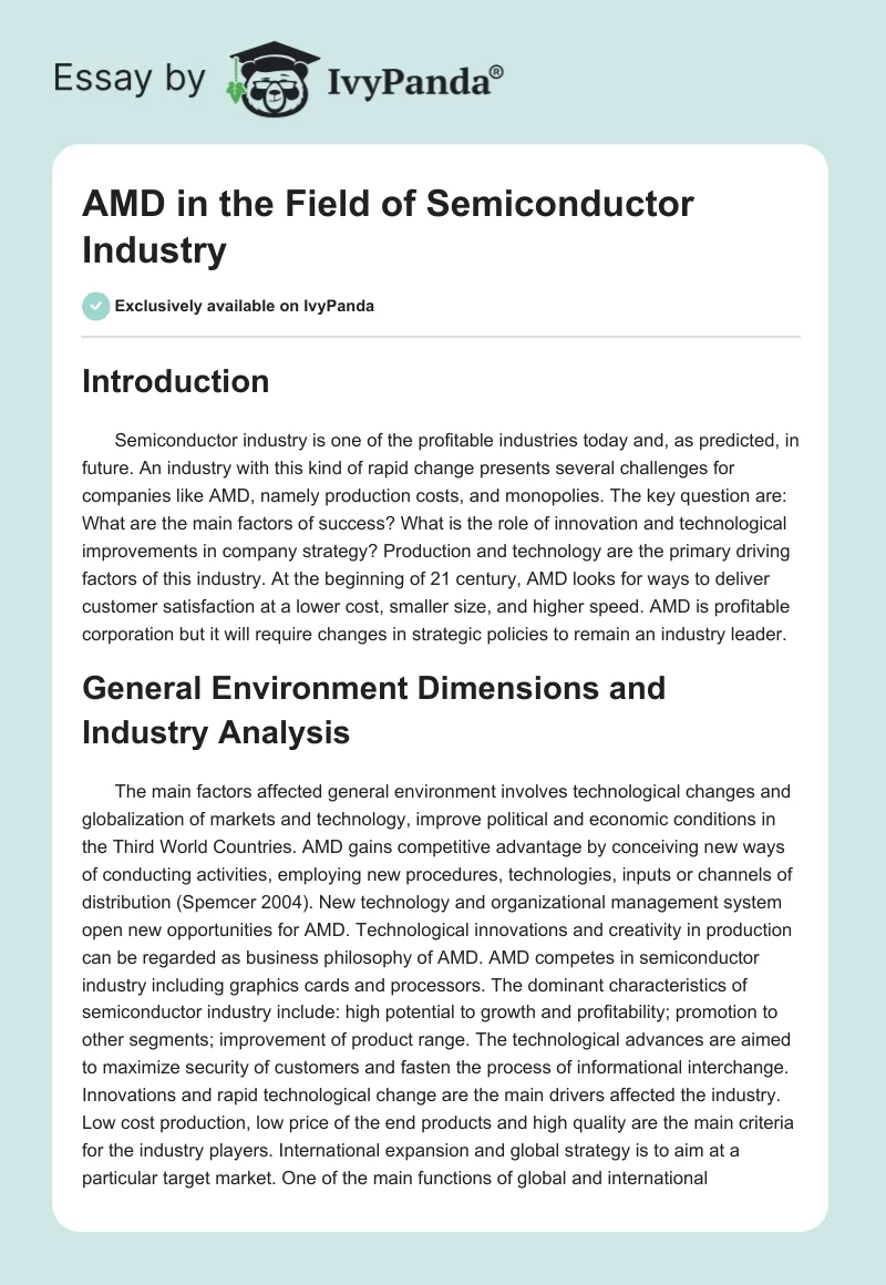 AMD in the Field of Semiconductor Industry. Page 1
