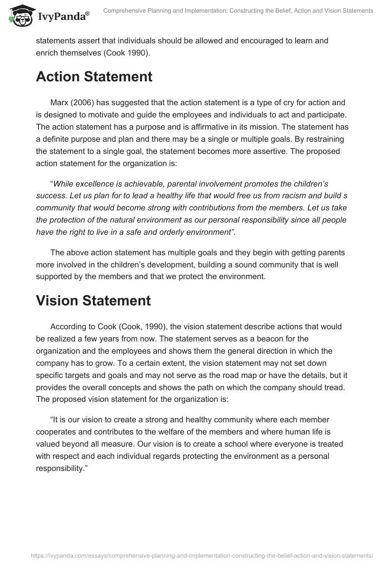 Comprehensive Planning and Implementation: Constructing the Belief, Action and Vision Statements. Page 2