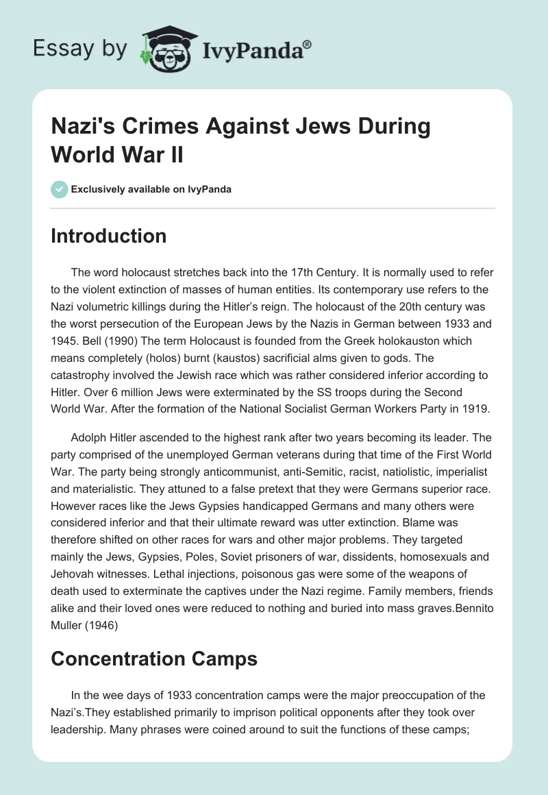 Nazi's Crimes Against Jews During World War II. Page 1