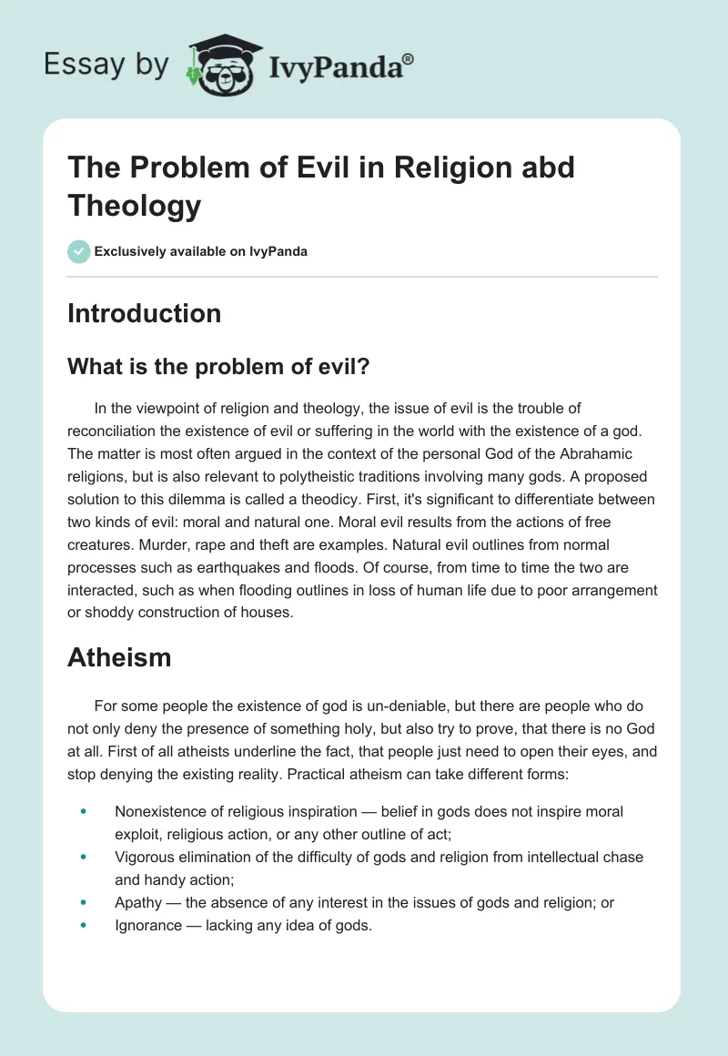 The Problem of Evil in Religion and Theology. Page 1