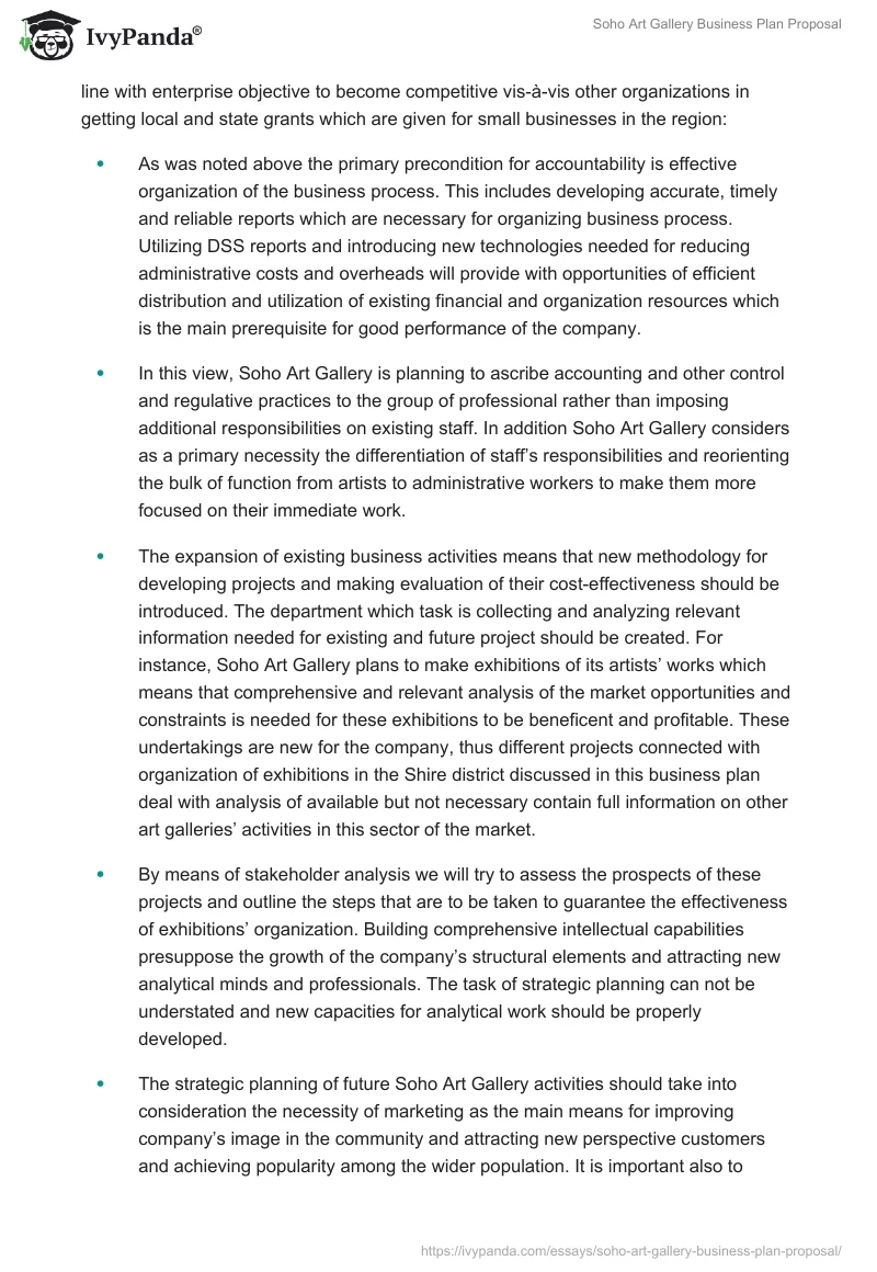 Soho Art Gallery Business Plan Proposal. Page 2