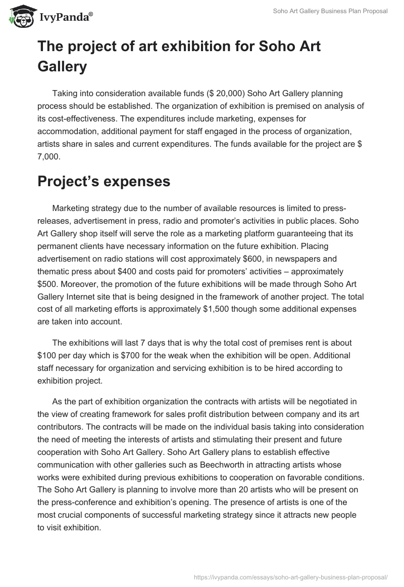 Soho Art Gallery Business Plan Proposal. Page 5