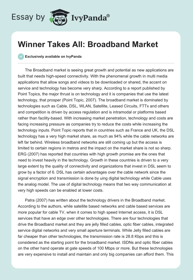 Winner Takes All: Broadband Market. Page 1